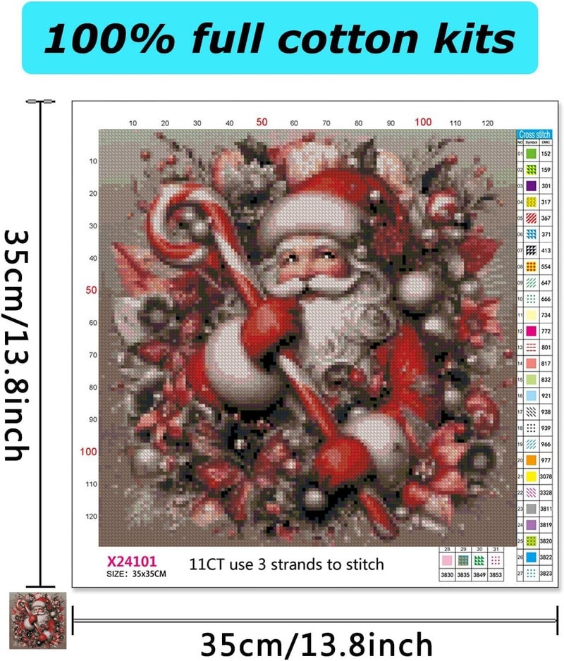 VIGEGU Christmas Stamped Cross Stitch Kits for Beginner,Christmas Santa Needlepoint Counted Cross Stitch Embroidery Kits for Adults,11CT Dimensions Counted Cross Stitch Patterns Arts Craft Kits 13.7x13.7 in - Image 3